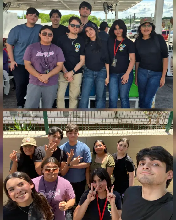 Dos fotos del equipo de voluntarios de Bio Gea posando juntos